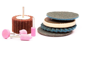Non-Woven Abrasives Mounted Flap Wheel, Aluminum Oxide A, 1-1/2" Diameter x 3/4" Length, 1/4" Shank, 15000 Max RPM, 100 Grit